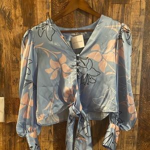 NWT Vicky Tcherassi women's silk blouse tie in the front lite blue size XS